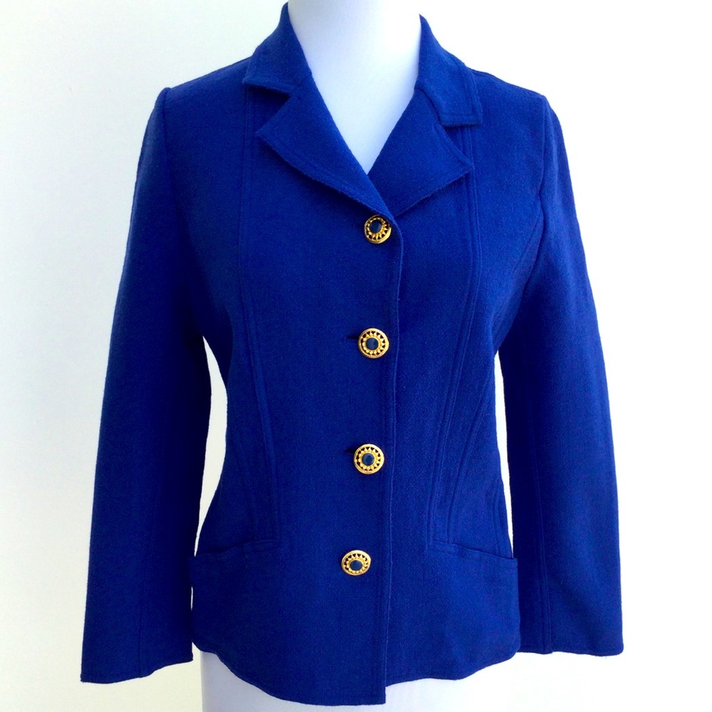Louis Feraud Vintage Blue 100% Wool Blazer